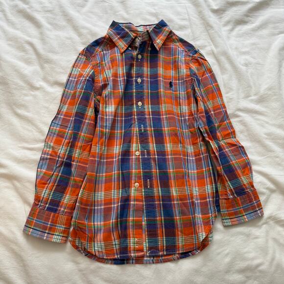 Ralph Lauren Orange Plaid Button Down Fall Dress Shirt Boys Size 8 - Picture 1 of 5
